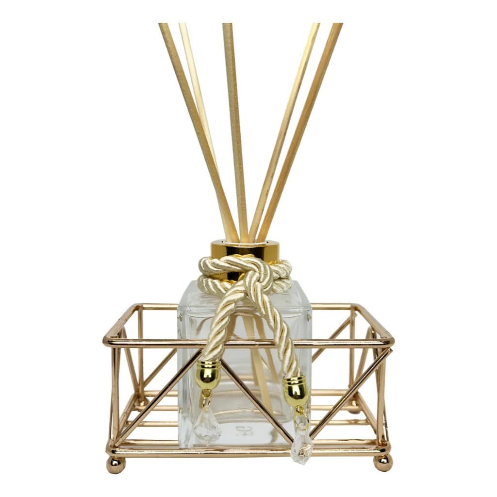 Vidro Cubo 100ml Difusor De Varetas com Bandeja Metal Luxo