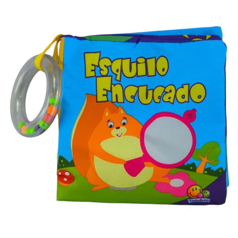 Livro em Tecido para Bebê - O ESQUILO ENCUCADO - Fofo, Macio e Ricamente Colorido - Tamanho 15x15 cm