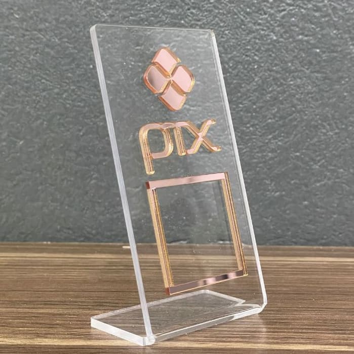 Placa Pix Display Mesa Balcão Em Acrílico QR Code PIX Pagamento Espelhado