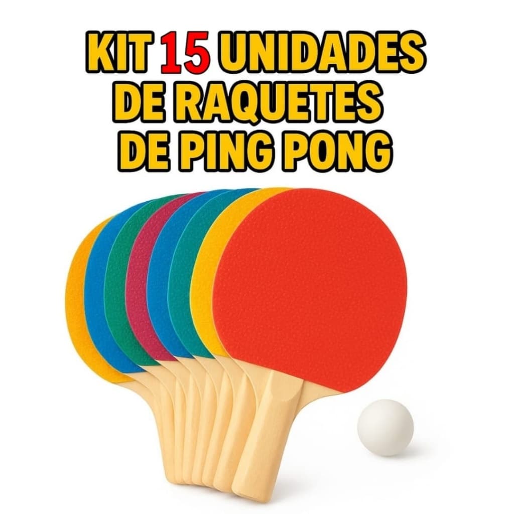 KIT 15 Pares de Raquetes ping pong tênis de mesa jogo criança , adulto contém 2 Raquete 1 bolinha