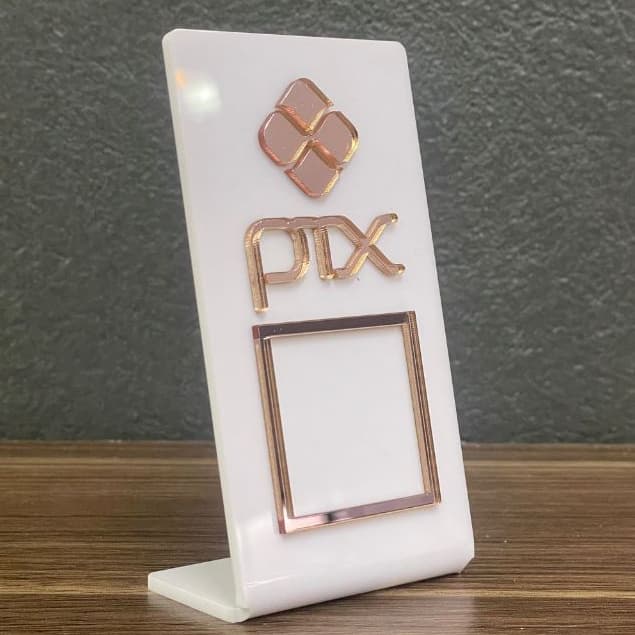 Placa Pix Balcão QR Code Pagamento Loja Display Em Acrílico Espelhado