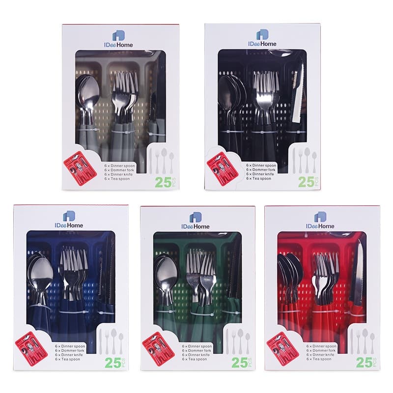 Conjuntos de talheres de aço inoxidável de 25 peças com garfos, colheres e facas， IDee Home