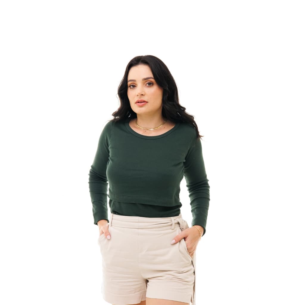 Blusa Manga Longa Amamentação Verde Militar