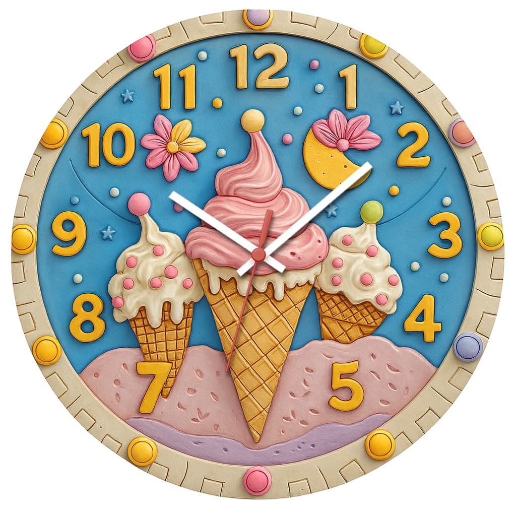 Relógio de Parede Decorativo Sorvete Pendulart 29cm Adesivado Silencioso