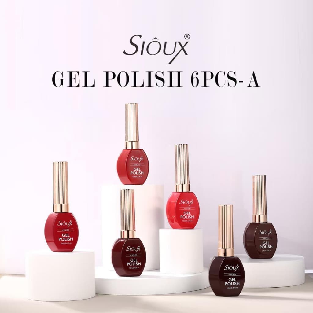 Kit Esmalte em Gel Sioux – 6 Cores Vibrantes Gel Polish UV/LED 12ml Cada