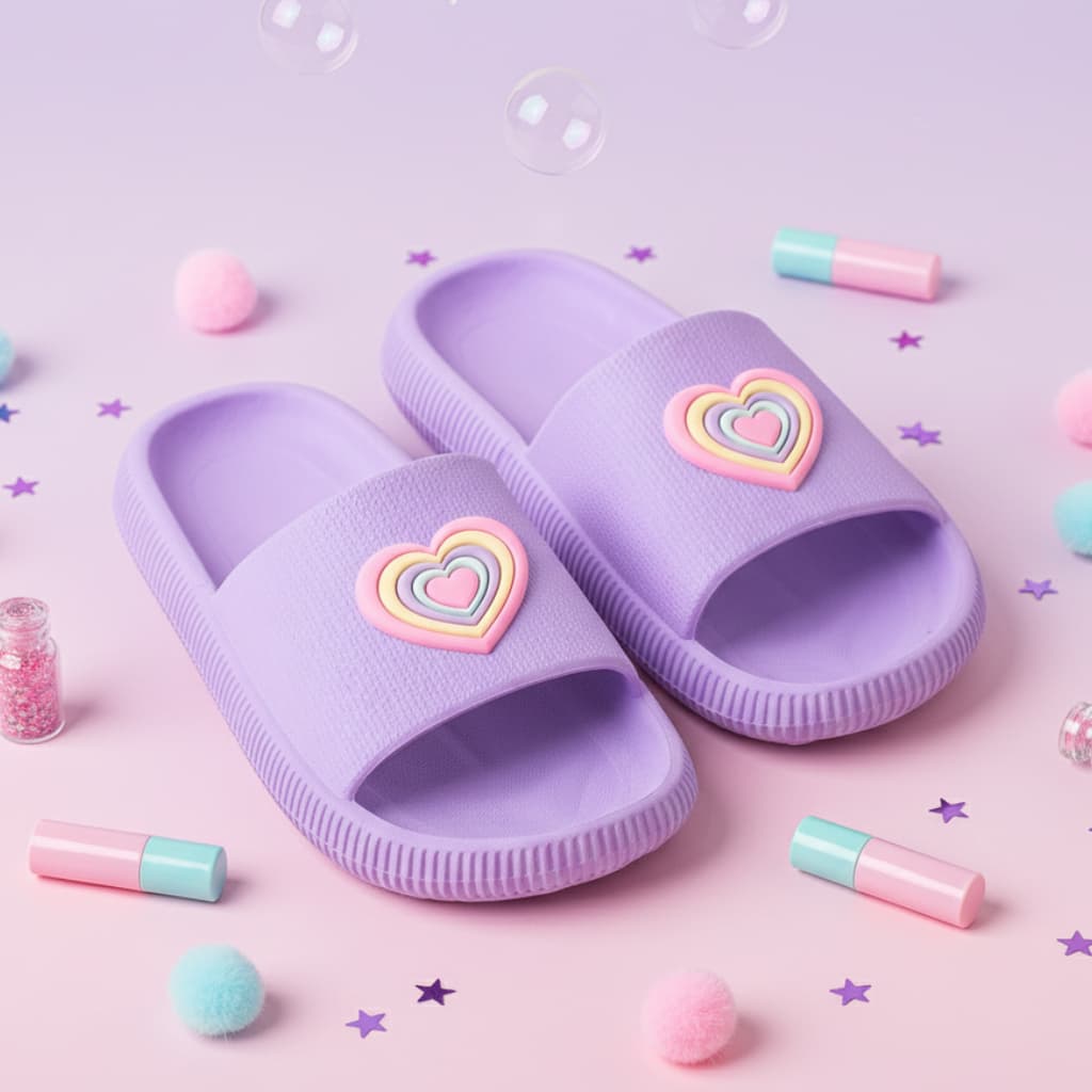 Chinelo Nuvem Slide Infantil Coração Menina Leve e Confortável Ideal para Praia e Passeios