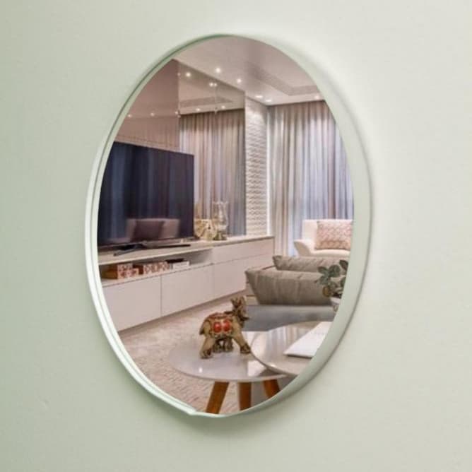 Espelho Redondo Lapidado com Moldura de Couro Para Banheiro Quarto Sala Decoração Maquiagem