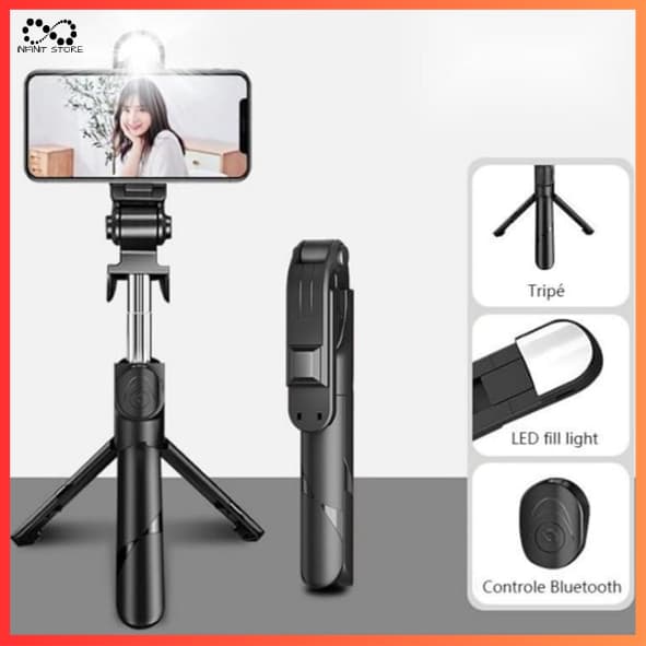 Bastão Pau De Selfie Retrátil Tripé Com Luz LED C/ Controle Bluetooth Para Celular