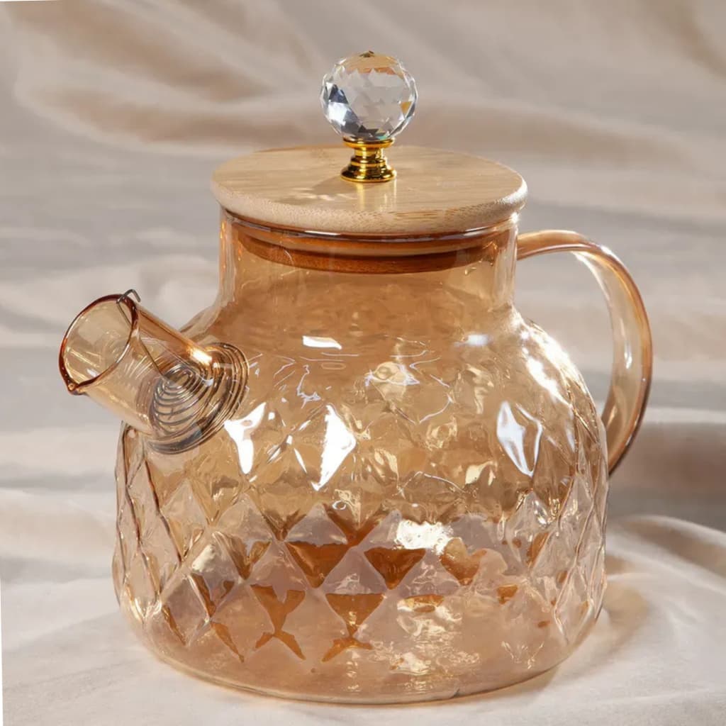 Chaleira de Vidro Tampa de Bambu 1L Jarra Bule infusor Resistente a Calor Borossilicato