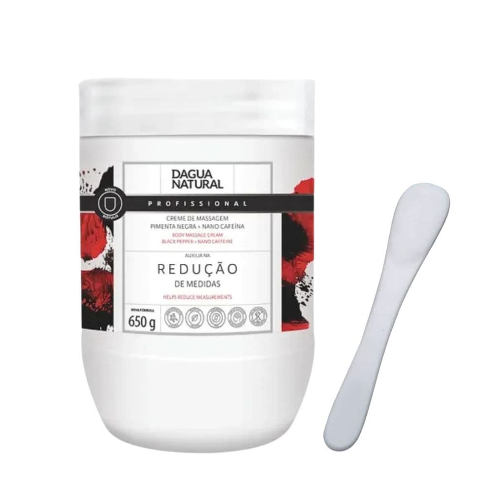 Creme de Massagem Pimenta Negra com Nano Cafeína D'agua Natural 650g e Espátula Acrílica