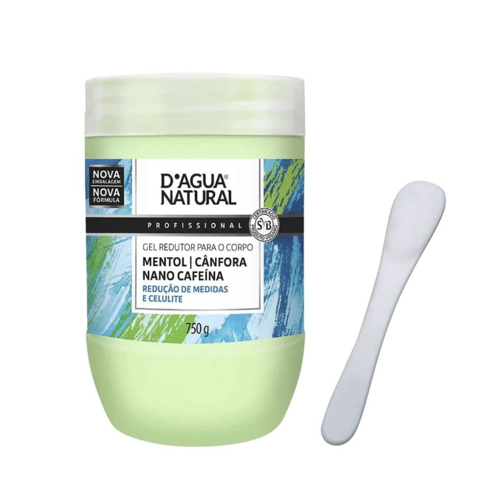 Gel Redutor de Medidas Mentol Cafeína D'agua Natural 750g e Espátula Acrílica