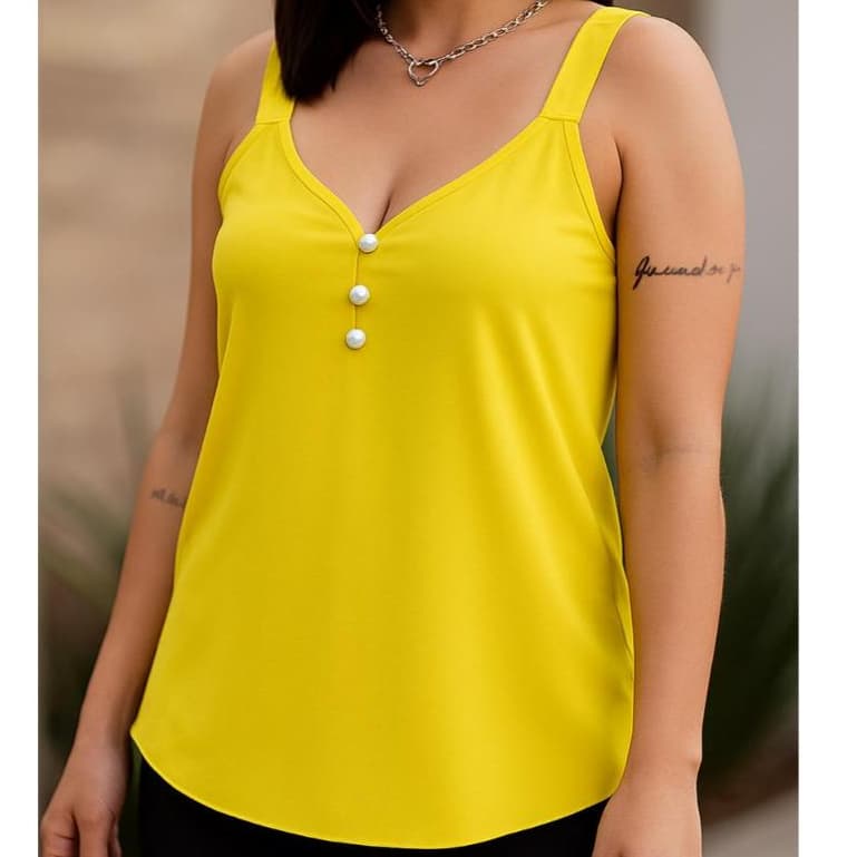 Blusa Feminina Com Alça Larga e botões de Perolas na frente M G GG XG