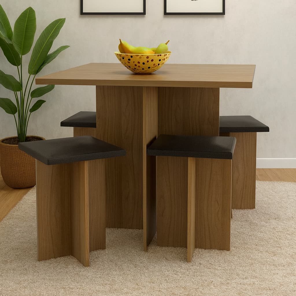 Conjunto Mesa Jantar Cozinha  Pequena Compacta E Bancos 4 Lugares