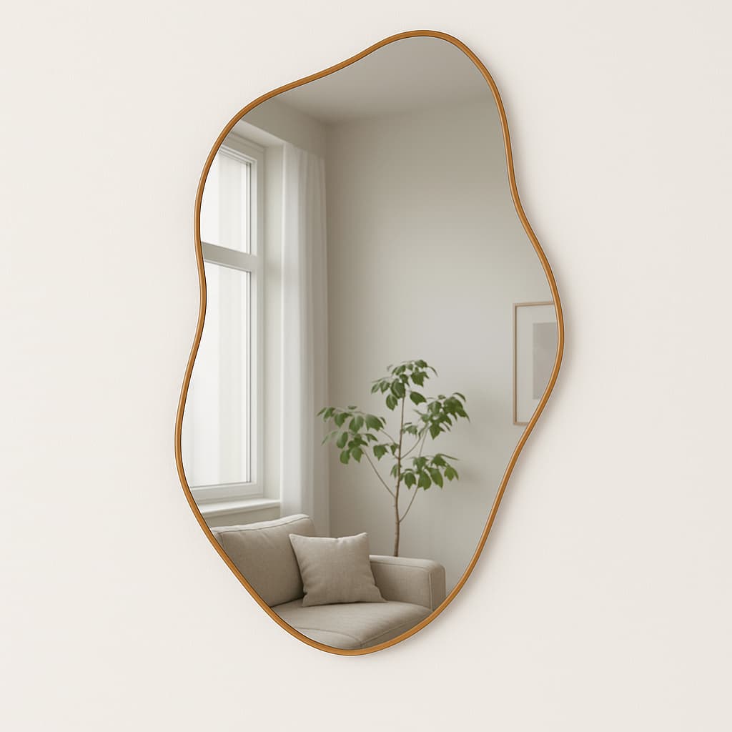 Espelho Orgânico Adnet Com Moldura Couro Corpo Inteiro Grande de Parede + Suporte