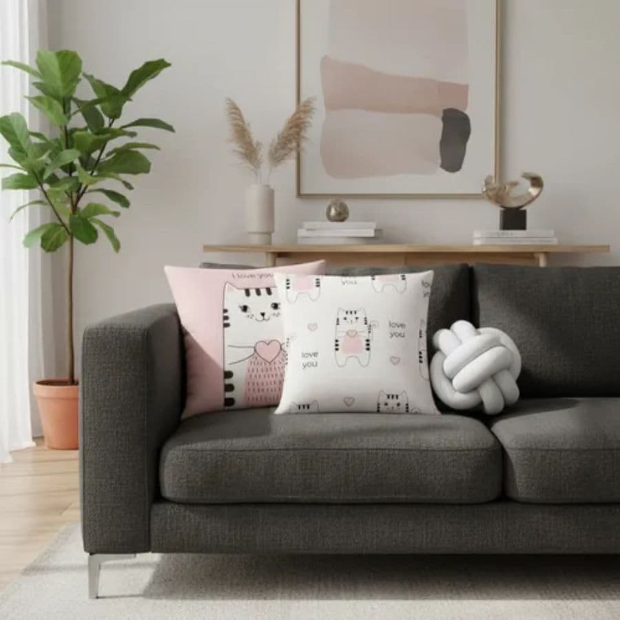 Kit 02 Almofadas Luxo Lindas 42cm x 42cm Enchimentos de Espuma Uma Almofada Nozinho Decorativa Gato