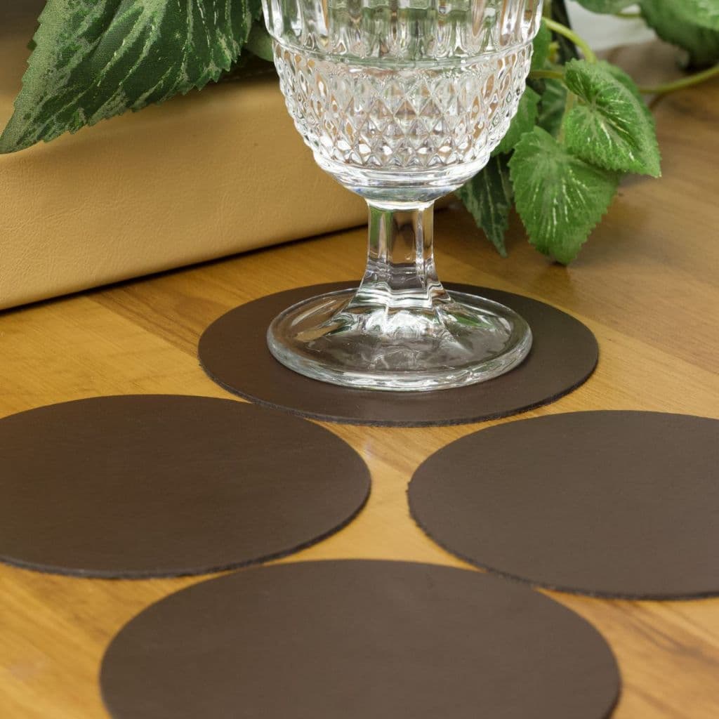 Porta copos kit couro legítimo natural redondo 10cm bolacha impermeável e resistente