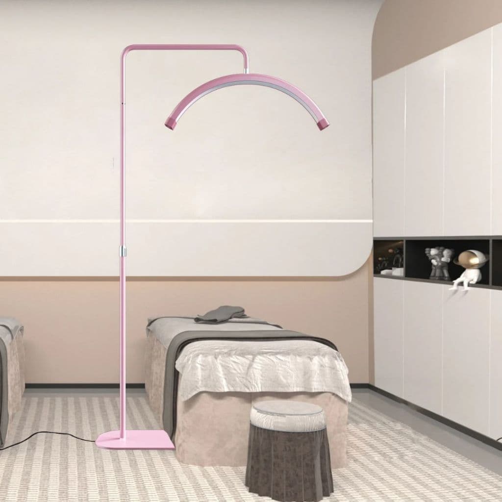 Luminária LED Arco Meia Lua Com Suporte Celular Base de Chão Profissional Multifuncional