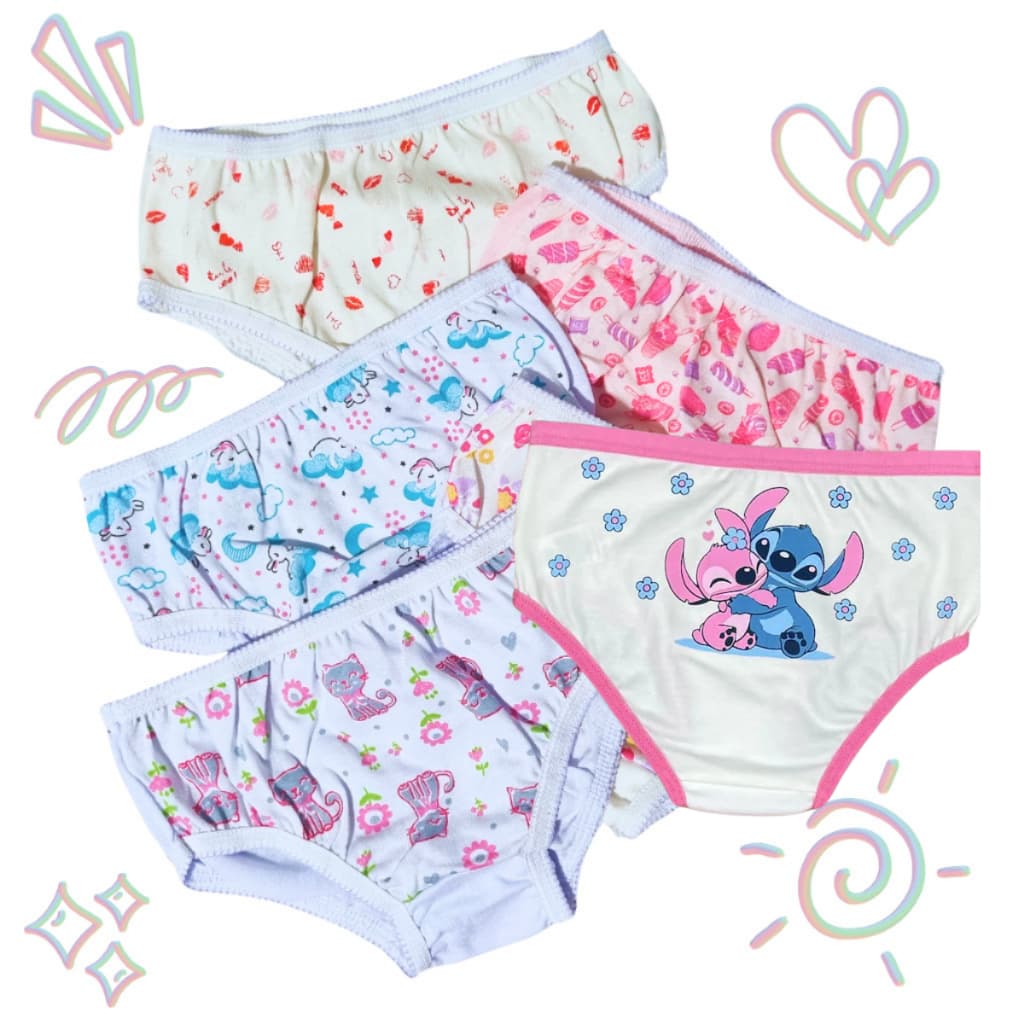 Kit 10 Calcinha Infantil Algodão de Menina Criança Estampada Com Elástico
