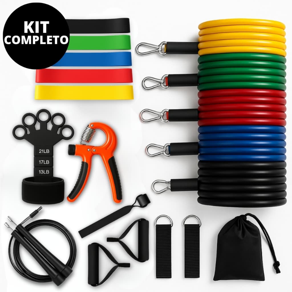 Kit Treino Academia Casa Completo Funcional Elástico Extensor Miniband Corda Pular Força Emagrecer