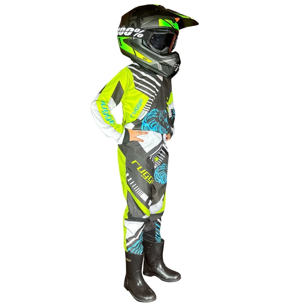 Conjunto Motocross Infantil Cross Rugge Preto/branco/neon