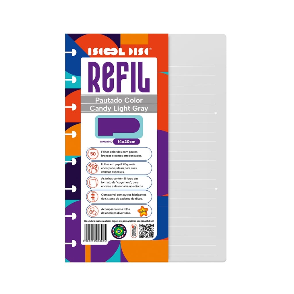 Refil Caderno De Disco Iscool Pauta Branca Color Candy 50 Folhas 90g Pequeno