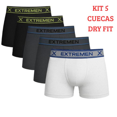 Kit 5 Cuecas Boxer Box Dry Fit Alto Padrão Premium Tecido Furadinho Respiravel Microfibra Premium