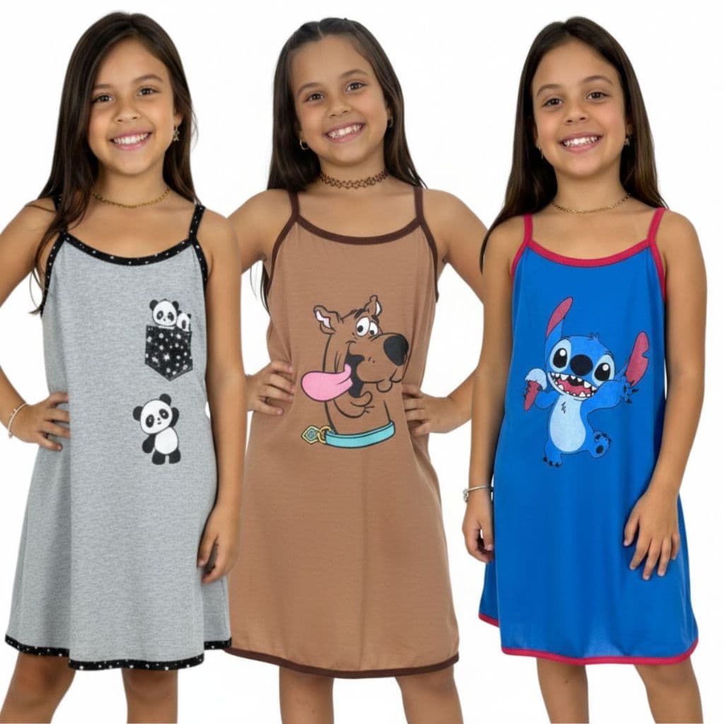 Camisola Alcinha Infantil / Camisola Personagem de Dormir / Roupa de Dormir Infantil
