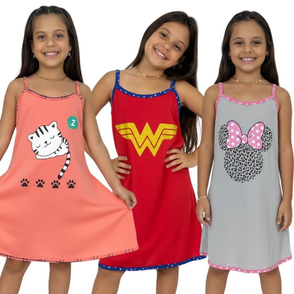 Camisola Alcinha Infantil Personagem / Camisola de Dormir / Roupa de Dormir Infantil