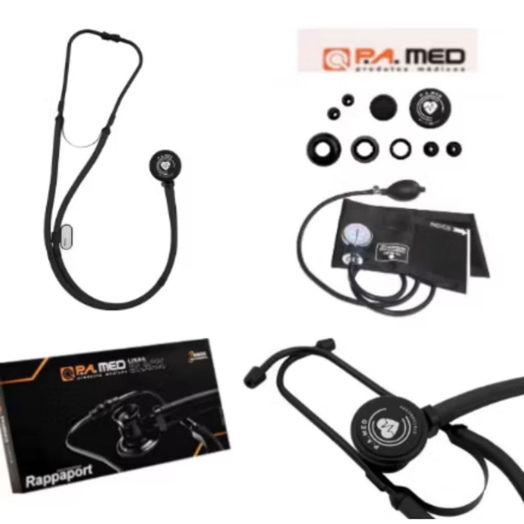 kit Estetoscópio Linha Black Total Rappaport + Aparelho de Pressão PAMED Esfigmomanômetro