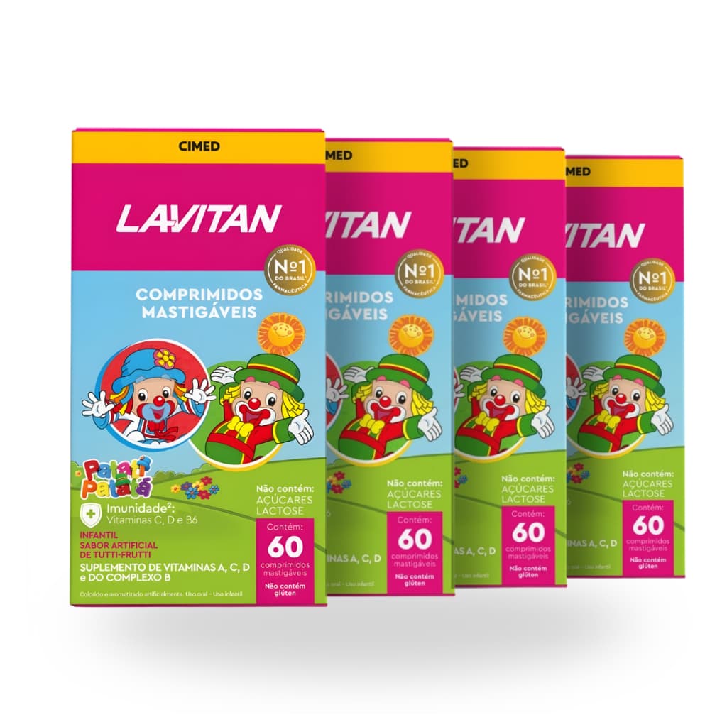 Kit 4 Lavitan Patati Patata Vitamina Infantil Sabor Tutti Frutti Cimed 60 Comprimidos