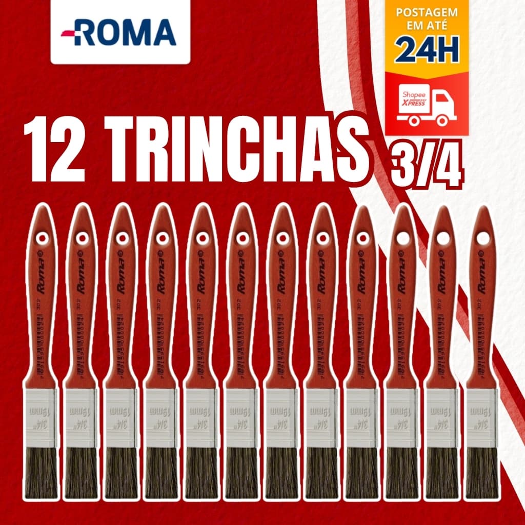 Trincha Simples Cerda Gris Roma 3/4 Polegadas - Kit C/12