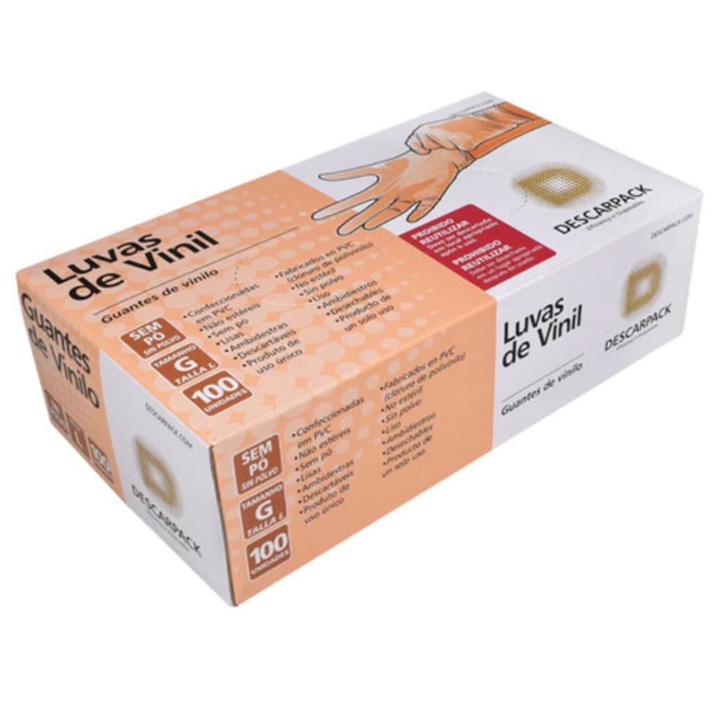 Luva Descartável Vinil Sem Pó - Caixa com 100 Unidades