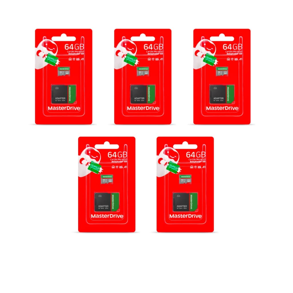 Kit com 5 cartão de memória 64gb masterdrive