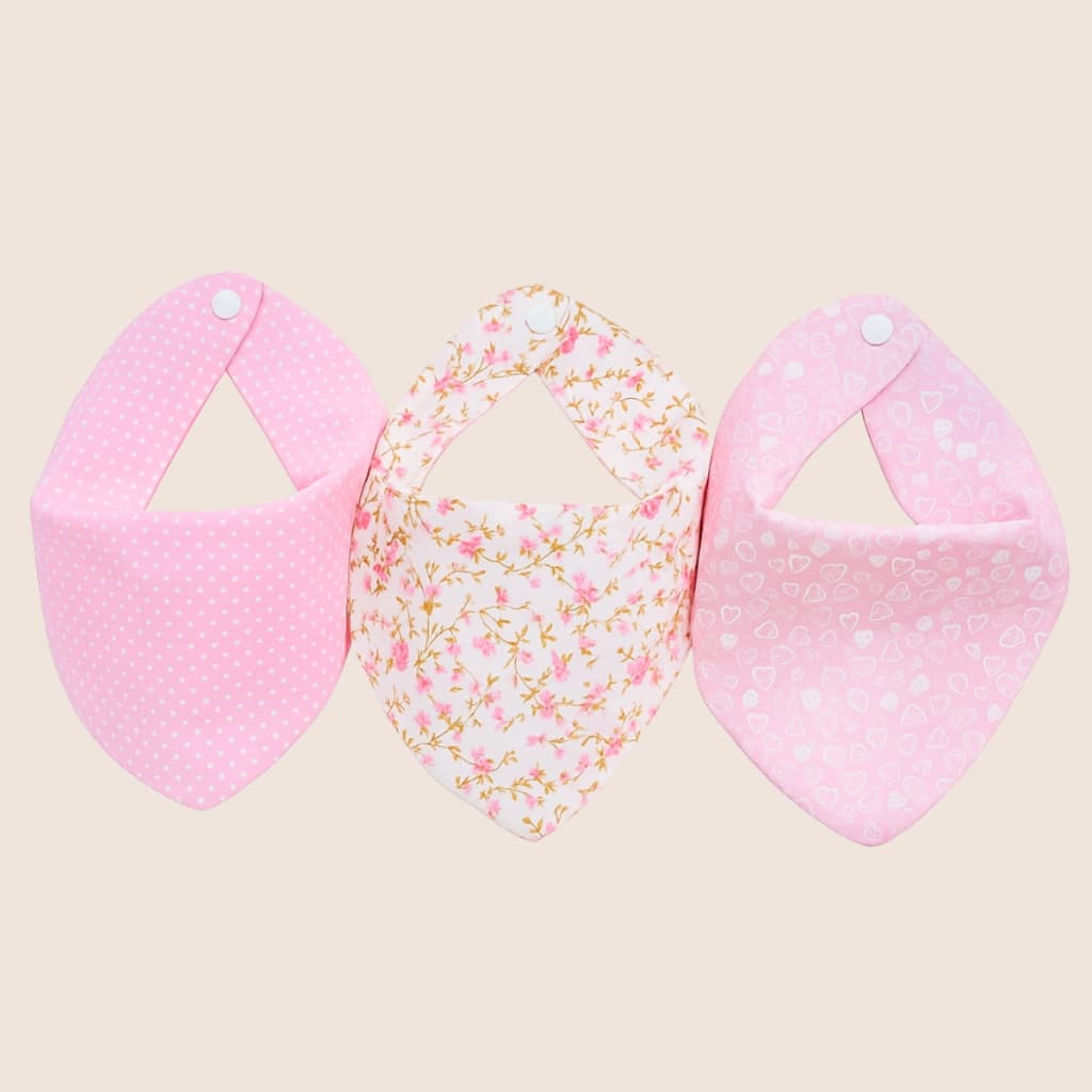 Kit 3 Babadores Bandana de Bebê Menina e Menino Erich Baby 100% Algodão 23cm x 18cm