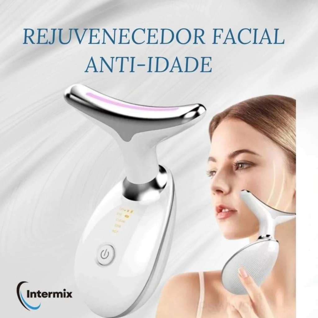 Massageador De Pescoço e Rosto Com LED Vibração Fototerapia Para Rejuvenescer Firmeza Anti-Rugas