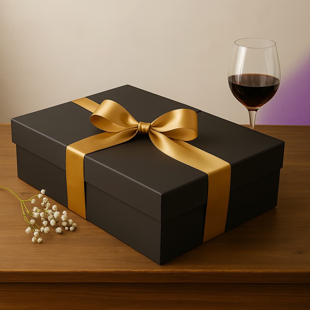 Caixa 35x24x10 para Presente Chique de Natal Branca Kraft e Preta