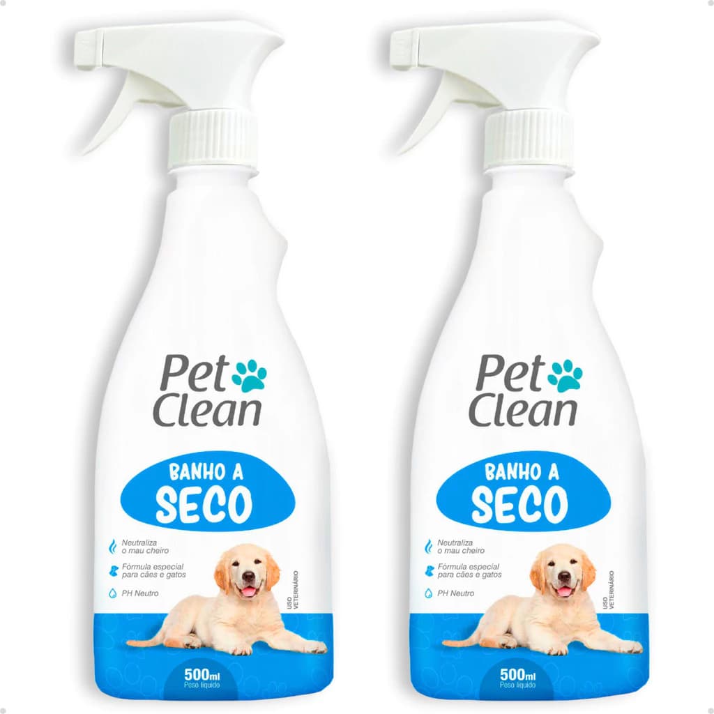 Kit 2 Banho a Seco Spray Sem Enxágue para Cachorro e Gato Pet Clean - 500 ml