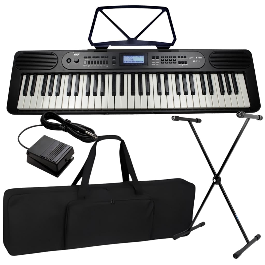 Kit Teclado Musical Bravo Bp399 61 Teclas Sensitivas Bluetooth + Capa Suporte Pedal