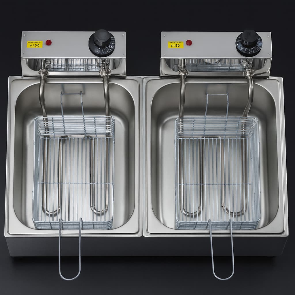 Fritadeira Grande De 10L Industrial Em Inox C/ Cuba Dupla & Termostato Com Precisão