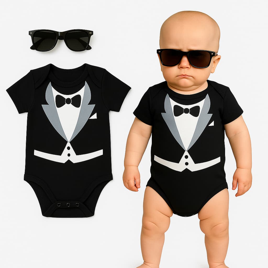 Fantasia Body Bebê Poderoso Chefinho + Óculos Mêsversario