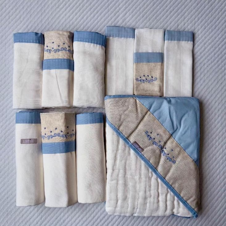 Kit 10 Peças Enxoval Completo Para Recém Nascido Bordado Premium Menino Menina Masculino Feminino 100% Algodão Linho