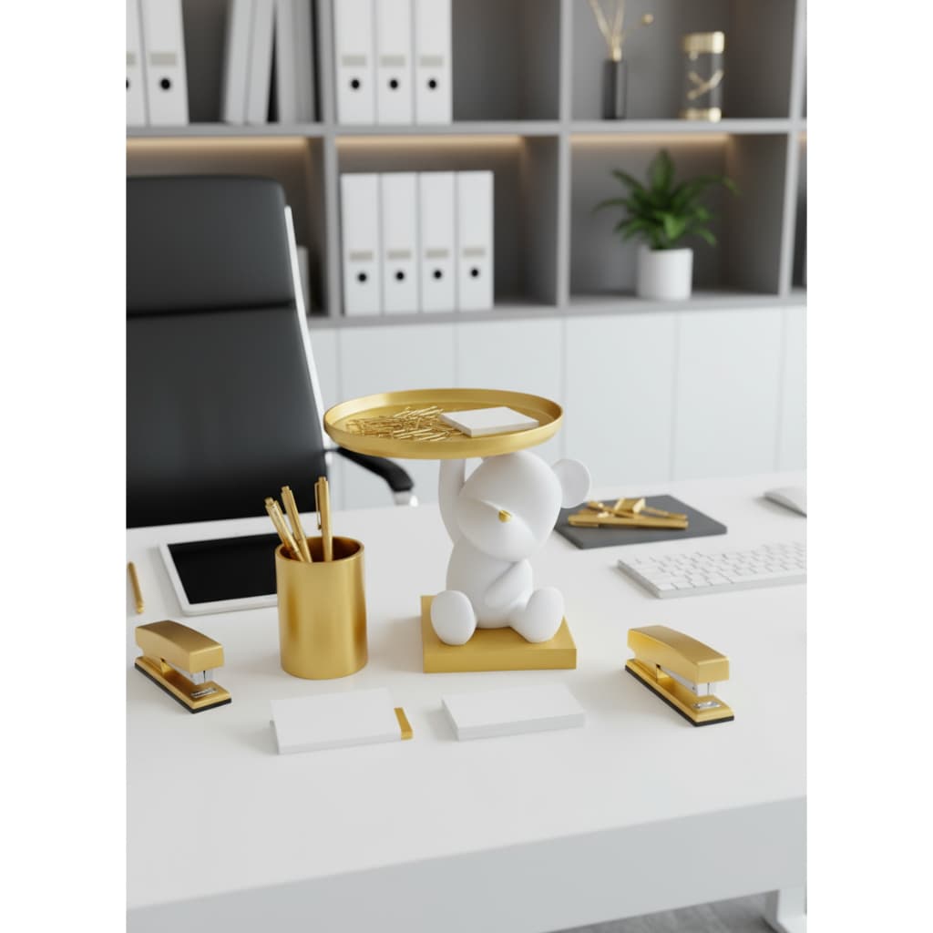 Porta Chaves Joias Treco Decorativo Urso com Bandeja Organizador Mesa Moderno Bebe Quarto Eicho Dot