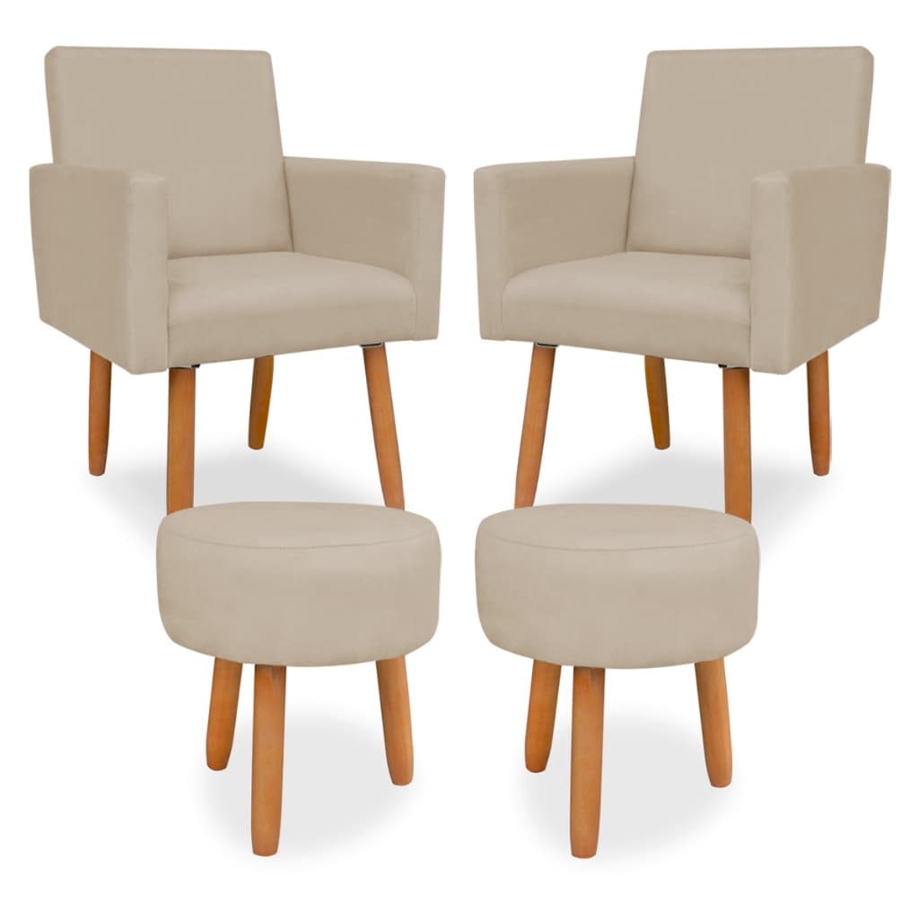 Kit 2 Poltronas Nina e 2 Puff Redondo - Poltrona e Puff Nina Kit com 2