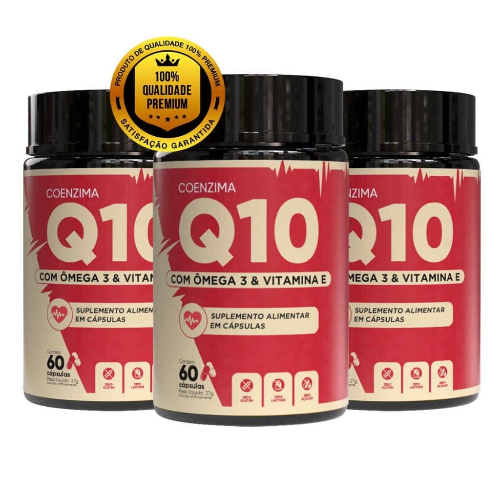 Coenzima Q10 + Ômega 3 + Vitamina E | 3 em 1 Energia, Imunidade, Coração e Cérebro – 60 Caps