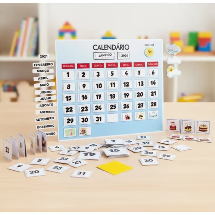 Calendário com peças Móveis e marcadores de Clima