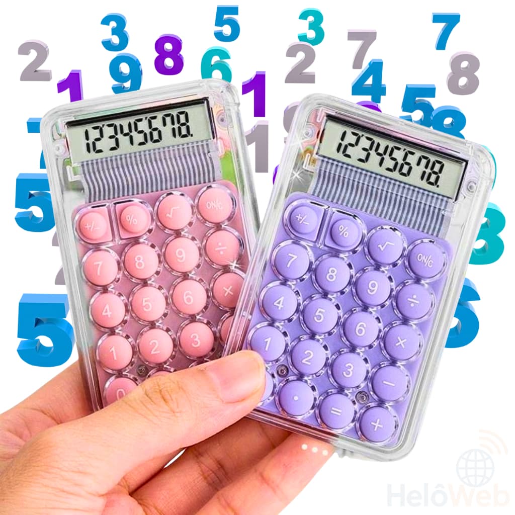 Calculadora Mini Compacta Portatil Transparente para Escritório e Estudos Faculdade Trabalho