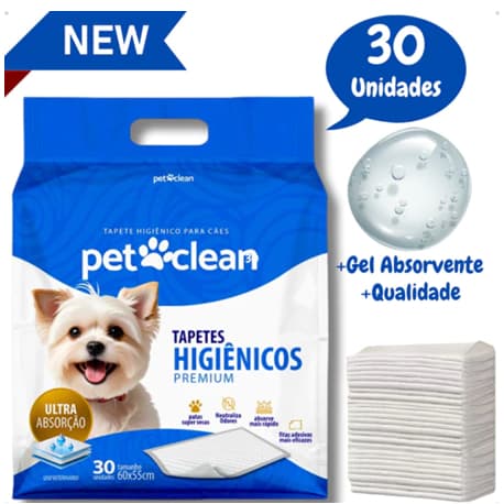 Tapete Higiênico Premium Gel para Cachorro Pet Clean 60 x 55 cm - 30 Unidades
