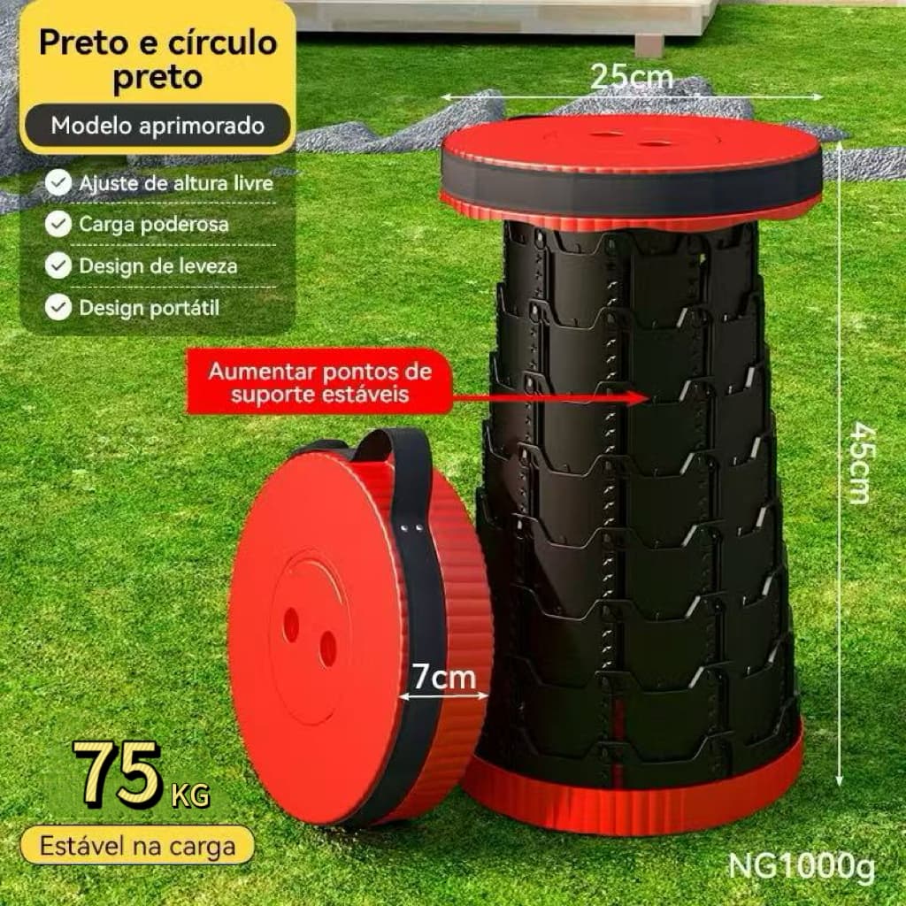 Banqueta Banco Retrátil Portátil com AlçaTelescópica Banquinho Dobrável Ajustável Pesca Camping Caminhada2025