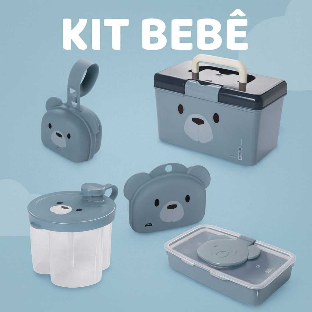 Kit 5 Peças Porta Chupeta + Porta Lenços + Dosador De Leite + Maleta Para Medicamentos + Saboneteira