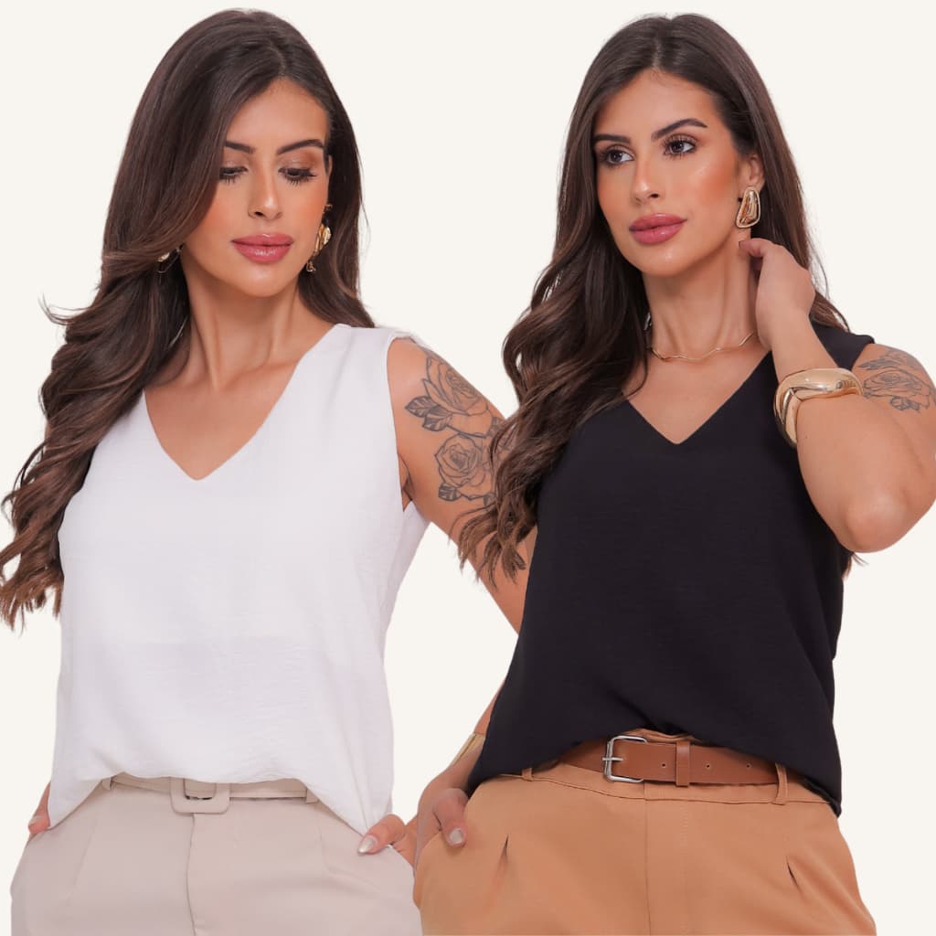 Kit com 2 Blusas Regata Alça LARGA Duna Soltinha